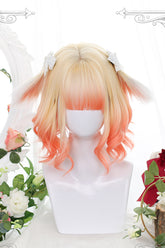 Perruques Lolita Douces Bouclées Irrégulières avec Oreilles d'Animal en Dégradé Orange